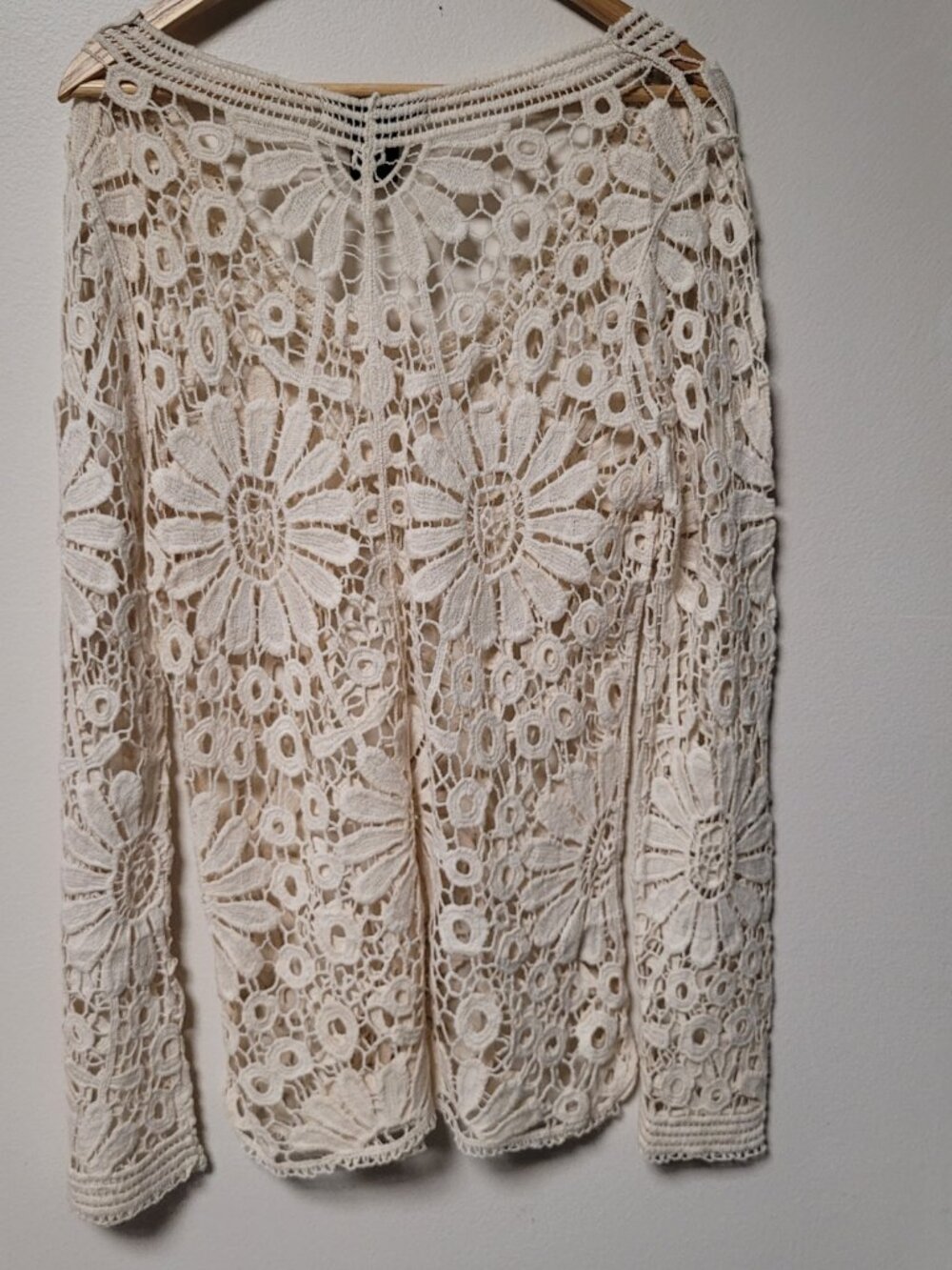 Crochet Top Womens Large Ivory Sheer Floral Romantic Boho Fairy Cottagecore - Picture 4 of 8